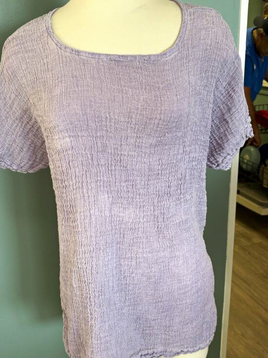 Eileen Fisher Tops - EILEEN FISHER Women’s Scoop Neck Short Sleeve Solid Purple Linen Tunic L